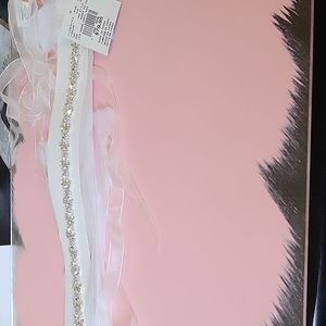 David's Bridal crystal accent white wedding belt